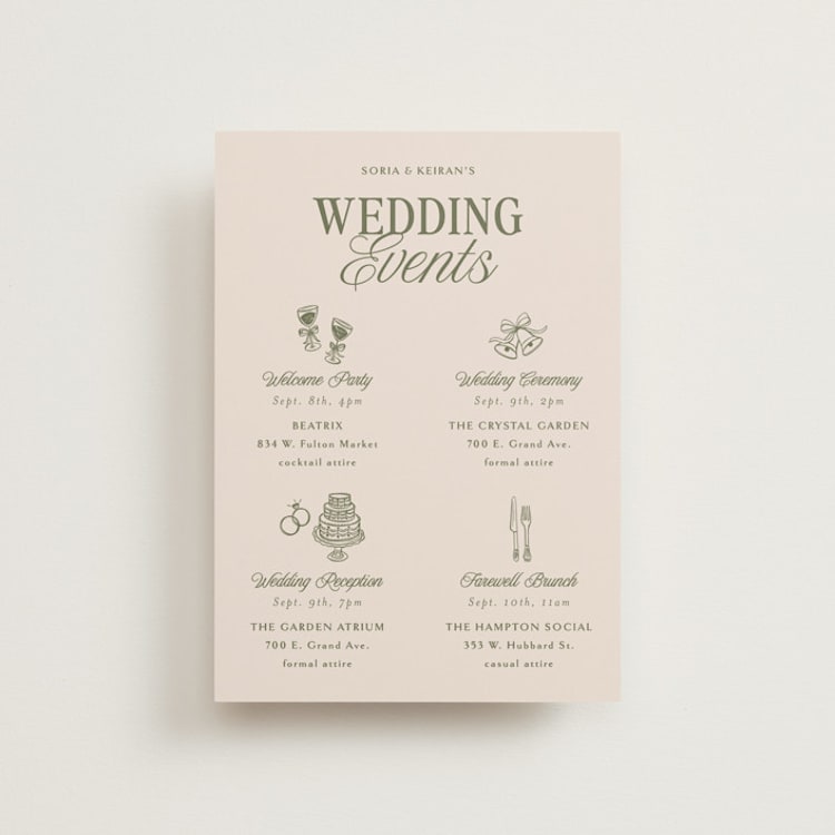 "Soria" - Wedding Weekend Itinerary Cards in Meadow by Melanie Kosuge - Front