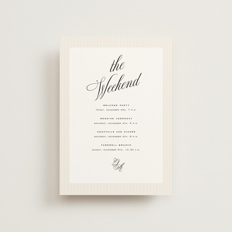 "Modern Romance" - Wedding Weekend Itinerary Cards in Almond by Eric Clegg - Front