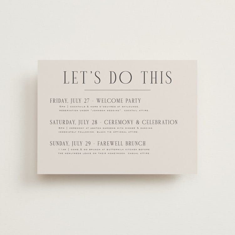 "Close-up" - Wedding Weekend Itinerary Cards in Sandstone by Nicole Walsh - Front