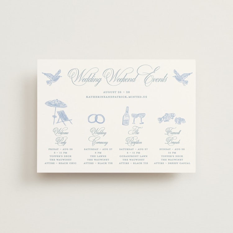 "Coastal crest" - Wedding Weekend Itinerary Cards in Ocean by Creo Study - Front