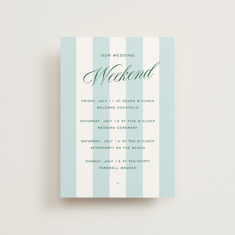 "Palm Stripes" - Wedding Weekend Itinerary Cards in Low Tide by Susan Zinader - Front