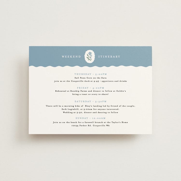 "Sweet Vintage" - Wedding Weekend Itinerary Cards in Periwinkle by Alethea and Ruth - Front