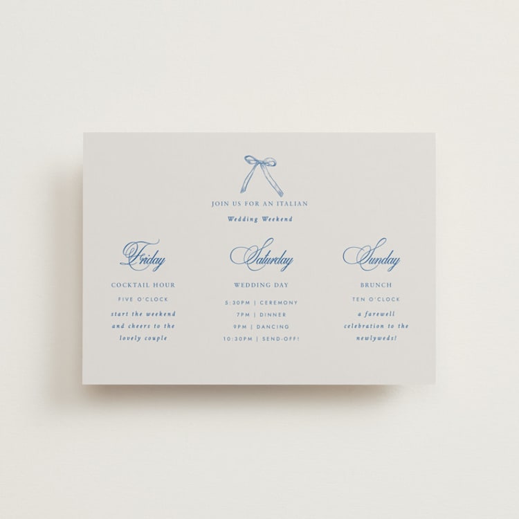 "Amalfi Blue" - Wedding Weekend Itinerary Cards in Blue Mist by Design Lotus - Front