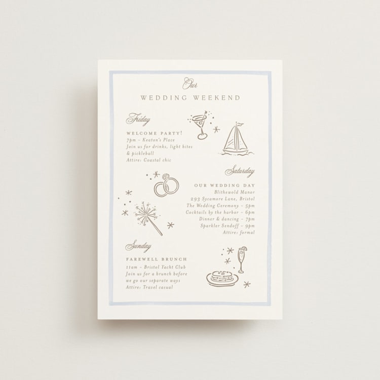 "Bristol" - Wedding Weekend Itinerary Cards in Aqua by Jennifer Wick - Front