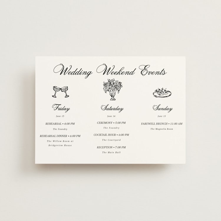 "Chic Union" - Wedding Weekend Itinerary Cards in Mystic Raven by Cass Loh - Front