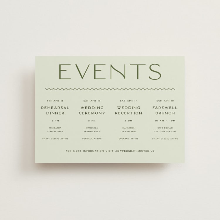 "Swoon" - Wedding Weekend Itinerary Cards in Lemongrass by Sam Dubeau - Front