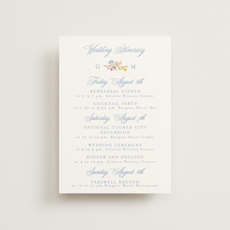 "Everlasting Romance" - Wedding Weekend Itinerary Cards in Meadow by Petra Kern - Front