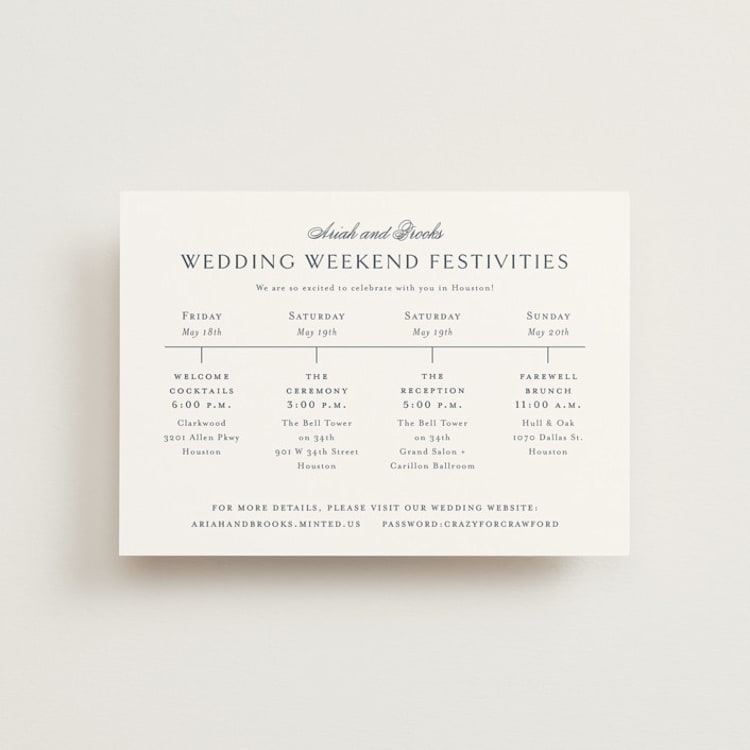 "Ariah" - Wedding Weekend Itinerary Cards in French Blue by Jennifer Postorino - Front