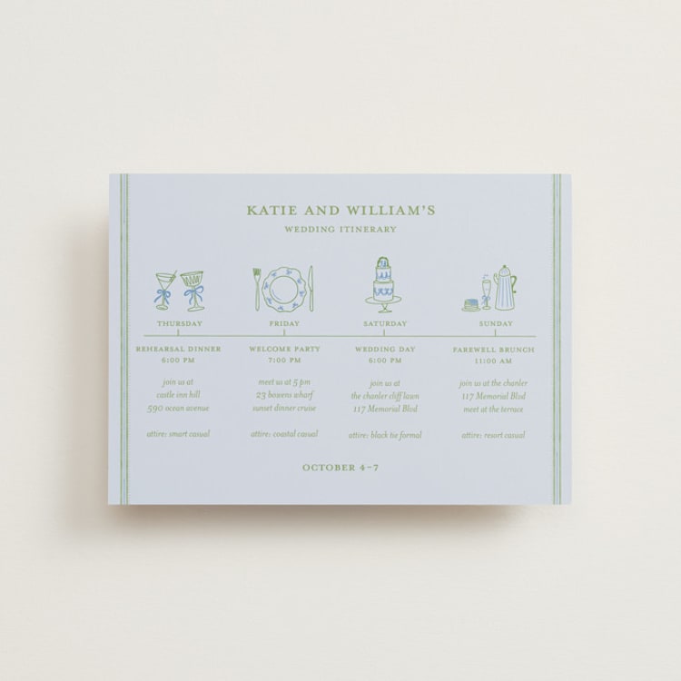 "Hydrangea Vines" - Wedding Weekend Itinerary Cards in Coastal by Madhvi Samimi - Front