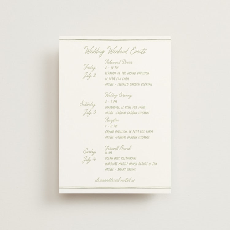 "Folk Garden" - Wedding Weekend Itinerary Cards in Garden by Creo Study - Front