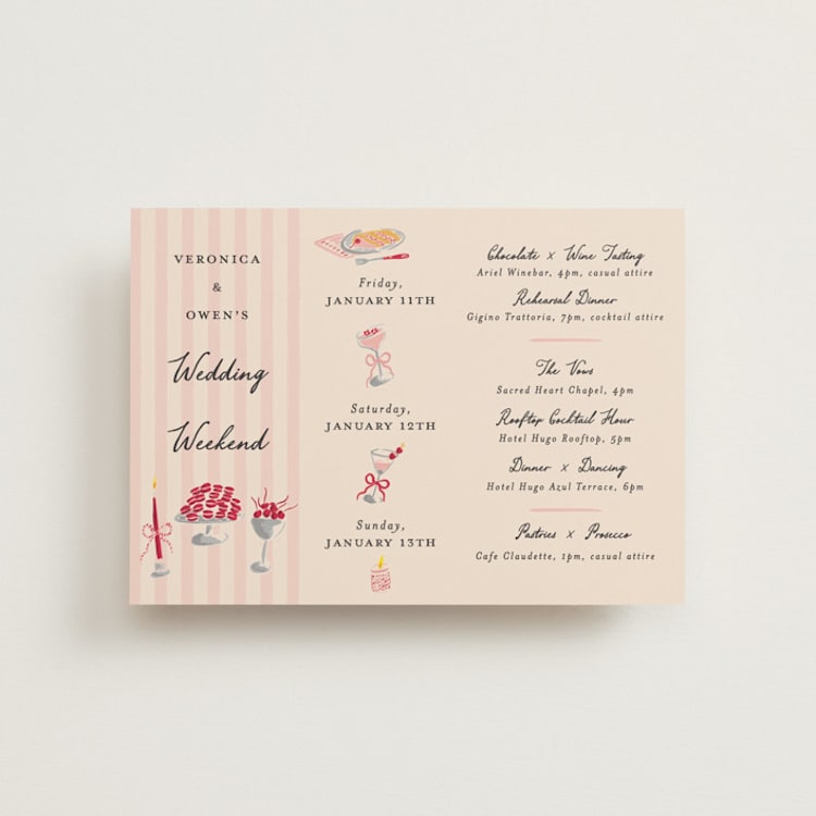 "Velvet Cherry" - Wedding Weekend Itinerary Cards in Cherry by Sarah Rosenthal - Front