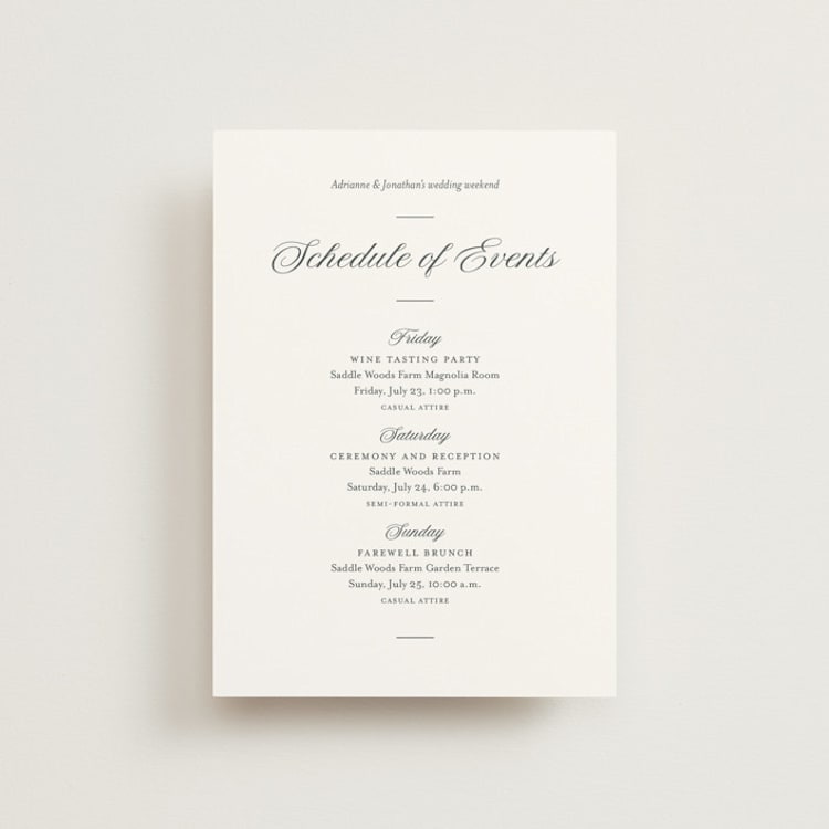 "Together Always" - Wedding Weekend Itinerary Cards in Chiffon by Eric Clegg - Front