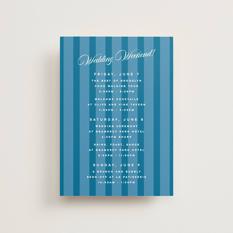"The Emma" - Wedding Weekend Itinerary Cards in Cerulean by Kristie Kern - Front