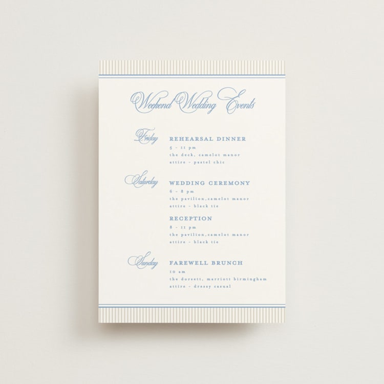 "Patterned florals" - Wedding Weekend Itinerary Cards in Powder by Creo Study - Front