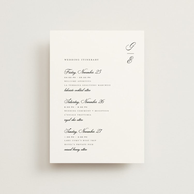 "gregada" - Wedding Weekend Itinerary Cards in Salt by chocomocacino - Front