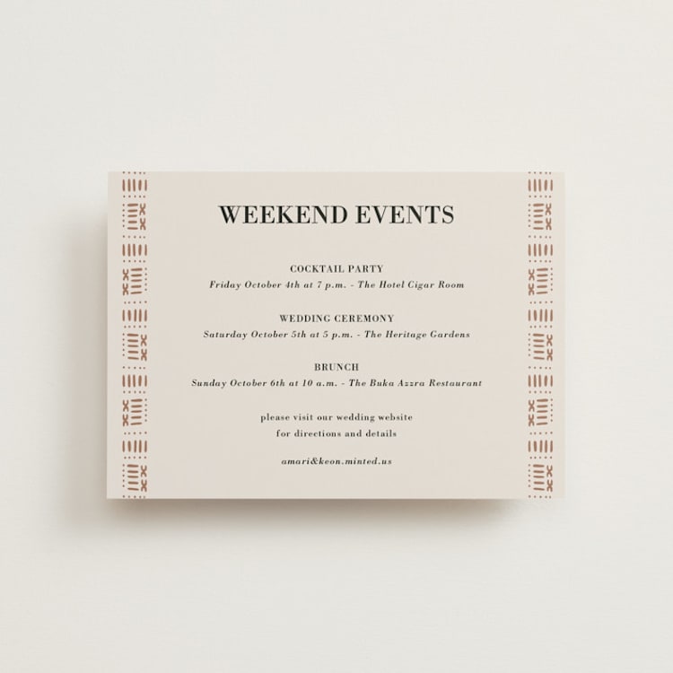 "Amari" - Wedding Weekend Itinerary Cards in Ivory by Oma N. Ramkhelawan - Front