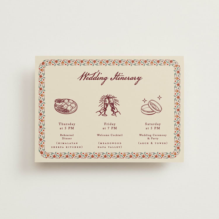 "Mughal Gardens" - Wedding Weekend Itinerary Cards in Ivory by Sherley Ferreira - Front
