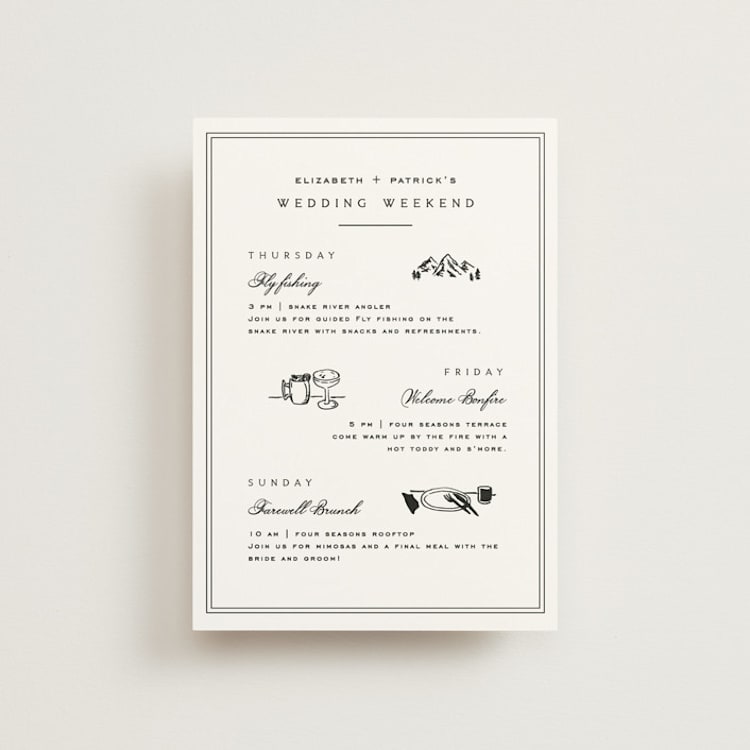 "Aspen Knoll" - Wedding Weekend Itinerary Cards in Linen by Amy Kross - Front