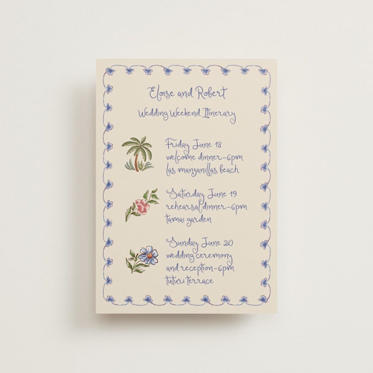 "Artisan Wedding" - Wedding Weekend Itinerary Cards in Sea by Chris Griffith - Front