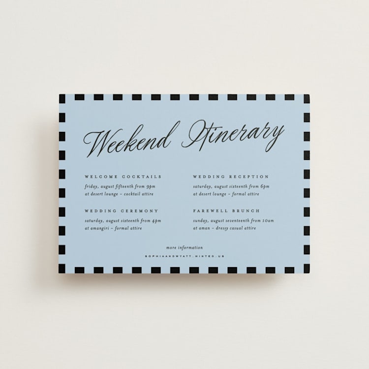 "Tarte Tatin" - Wedding Weekend Itinerary Cards in Sky by Blustery August - Front