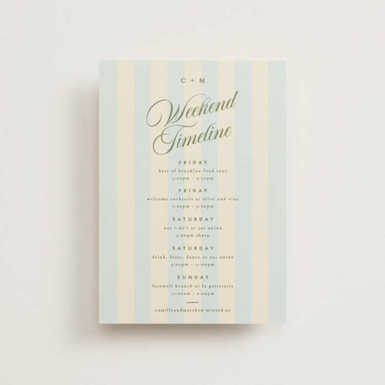 "Gilmore" - Wedding Weekend Itinerary Cards in Sky by Kristie Kern - Front