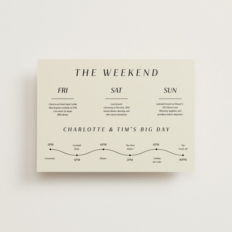 "Big plans" - Wedding Weekend Itinerary Cards in Cream by Inkblot Design - Front