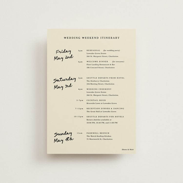 "Classic but not" - Wedding Weekend Itinerary Cards in Vintage Lace by Inkblot Design - Front