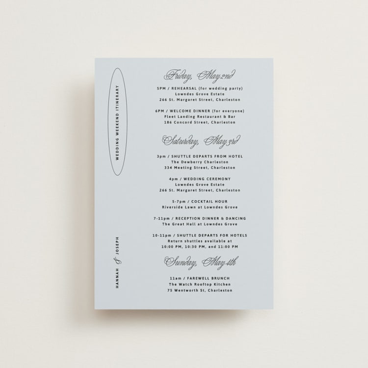 "plans" - Wedding Weekend Itinerary Cards in Dusty Blue by Inkblot Design - Front