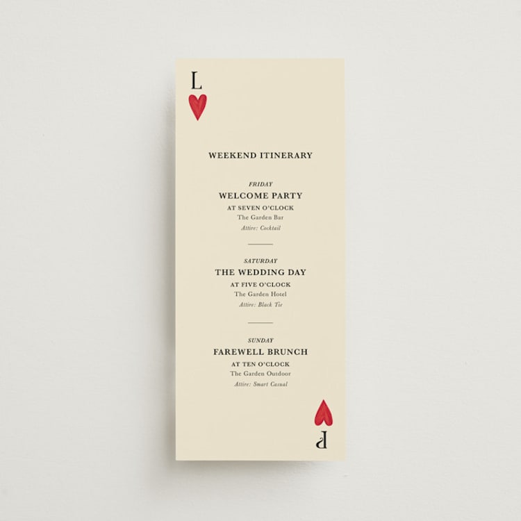 "Red Hearts" - Wedding Weekend Itinerary Cards in Champagne by Helena Vitto - Front