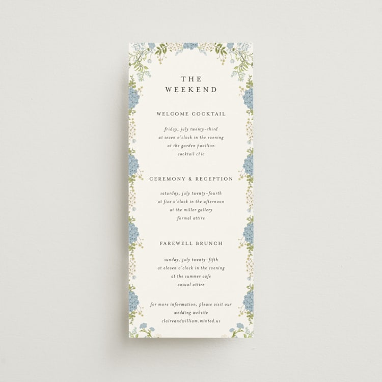 "Wedgewood" - Wedding Weekend Itinerary Cards in Cerulean by Susan Moyal - Front