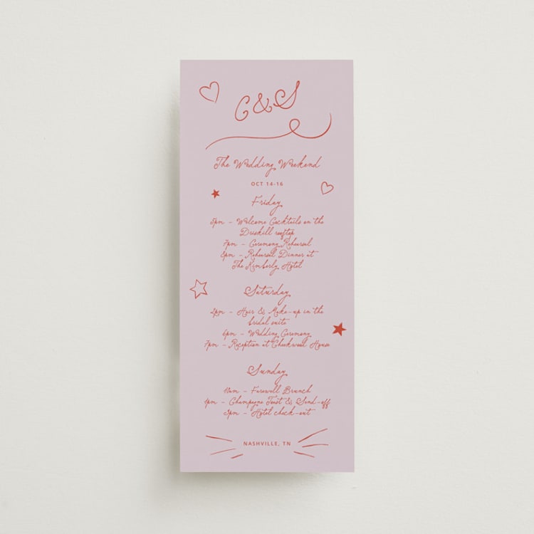 "Whimsical" - Wedding Weekend Itinerary Cards in Lavender by Kelly Watkins - Front