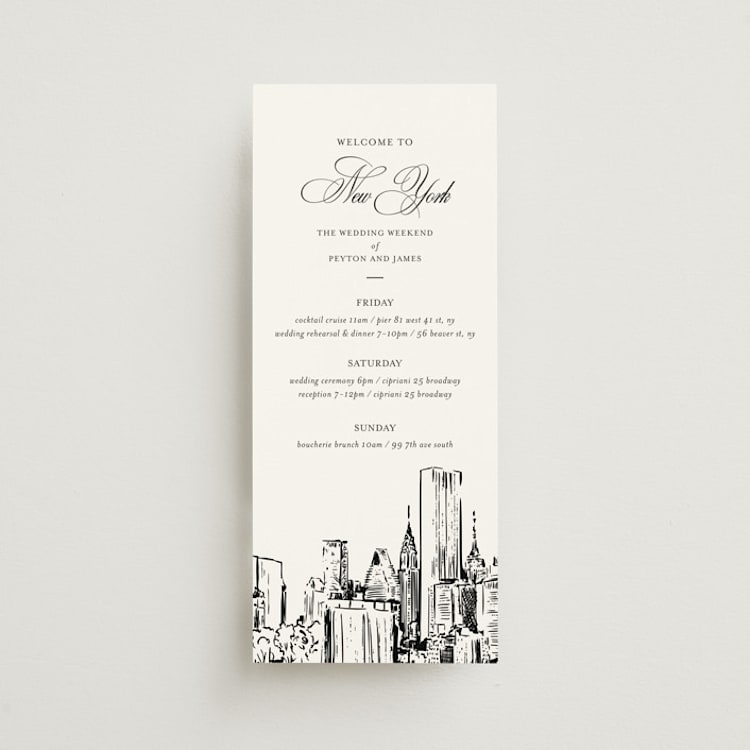 "New York Skyline" - Wedding Weekend Itinerary Cards in Noir by Melinda Denison - Front