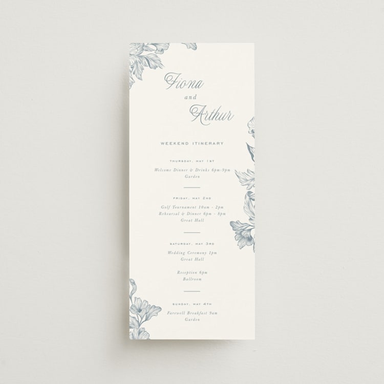 "Wreath In Bloom" - Wedding Weekend Itinerary Cards in Lake by Leah Bisch - Front