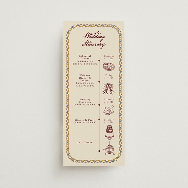"Mughal Gardens" - Wedding Weekend Itinerary Cards in Ivory by Sherley Ferreira - Front