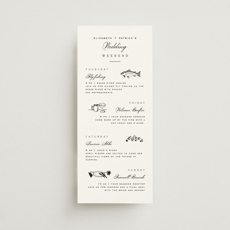 "Aspen Knoll" - Wedding Weekend Itinerary Cards in Linen by Amy Kross - Front