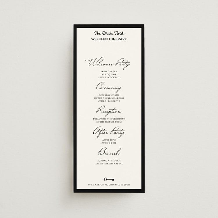 "Hotel" - Wedding Weekend Itinerary Cards in Ivory by Studio Suku - Front