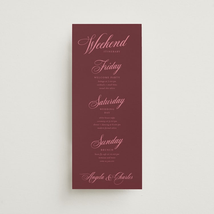 "renaissance" - Wedding Weekend Itinerary Cards in Mulberry by Kamala Nahas - Front