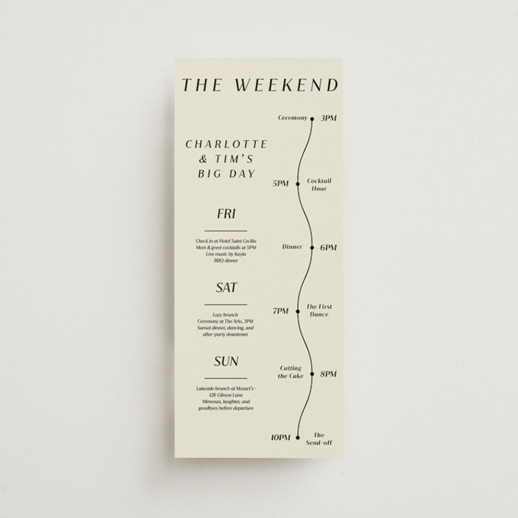 "Big plans" - Wedding Weekend Itinerary Cards in Cream by Inkblot Design - Front