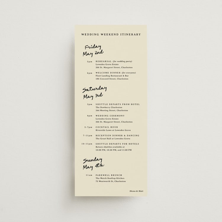 "Classic but not" - Wedding Weekend Itinerary Cards in Vintage Lace by Inkblot Design - Front