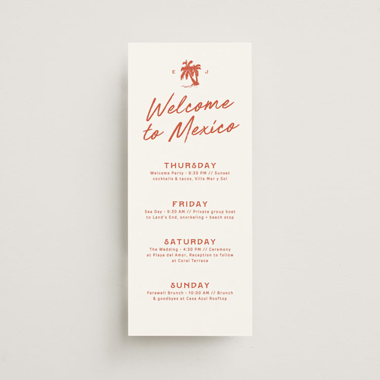 "bienvenida" - Wedding Weekend Itinerary Cards in Tomato by Inkblot Design - Front
