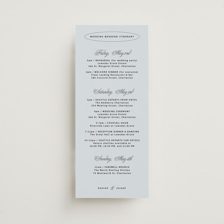"plans" - Wedding Weekend Itinerary Cards in Dusty Blue by Inkblot Design - Front