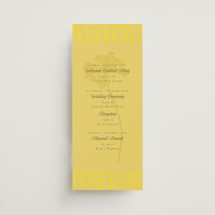 "Bloom" - Wedding Weekend Itinerary Cards in Island Citrus by Morgan Kendall - Front