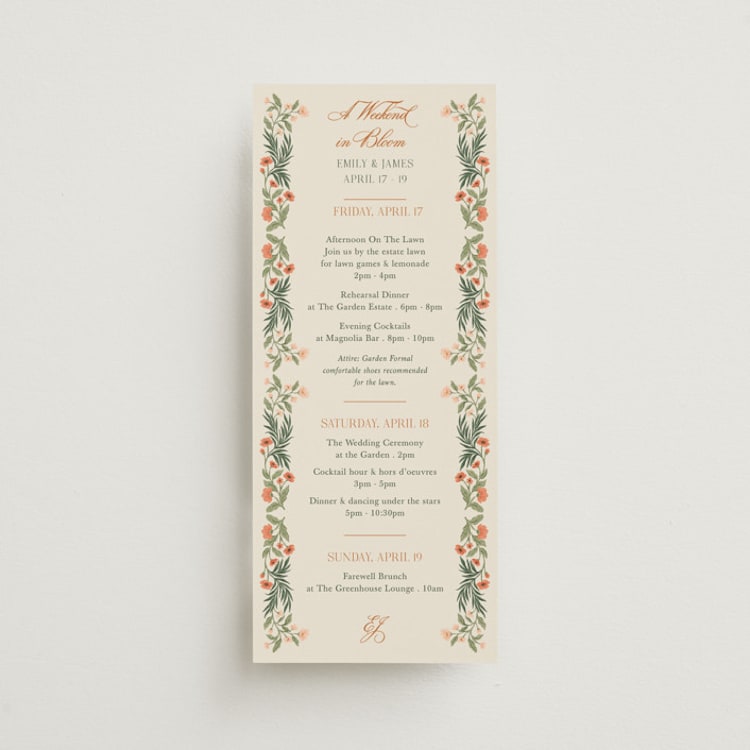 "Garden Heirloom" - Wedding Weekend Itinerary Cards in Garden by Elly - Front
