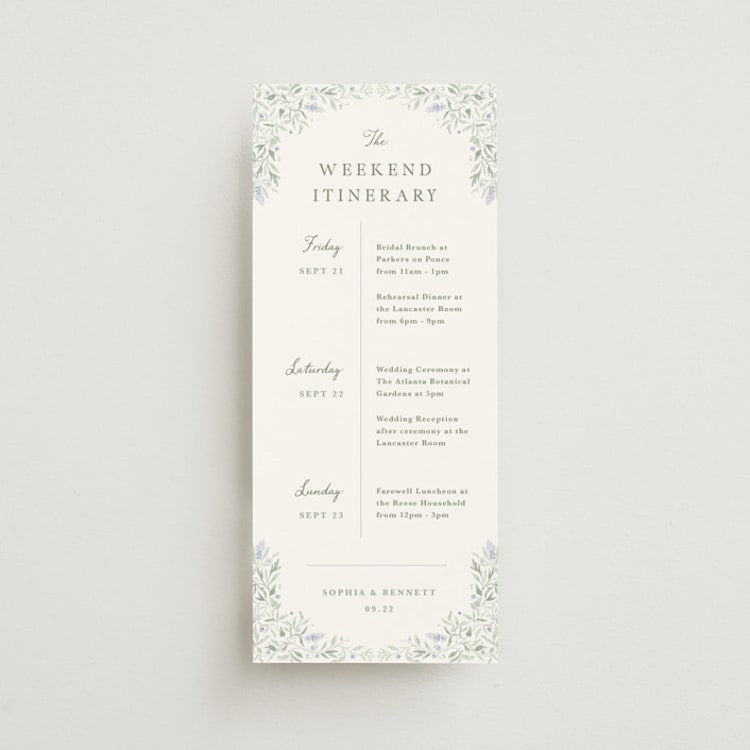 "Delicate Vines" - Wedding Weekend Itinerary Cards in Periwinkle by Kristen Smith - Front