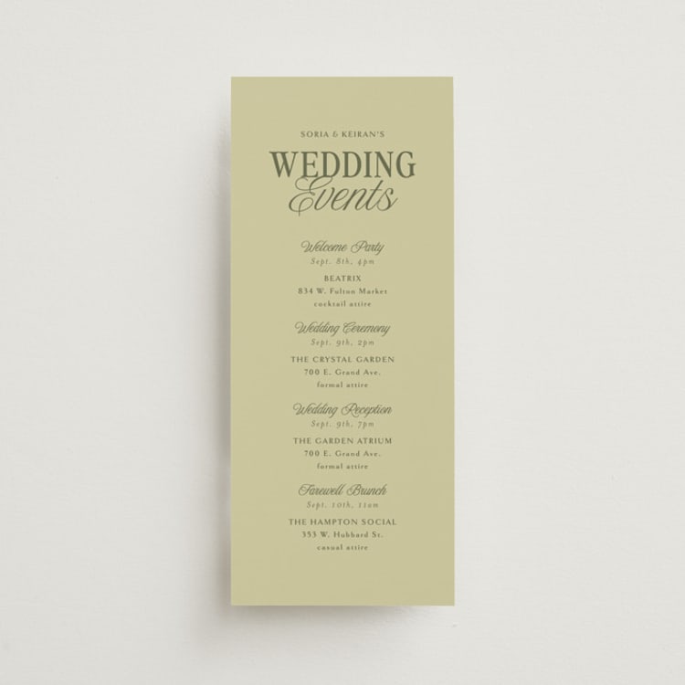 "Soria" - Wedding Weekend Itinerary Cards in Meadow by Melanie Kosuge - Front