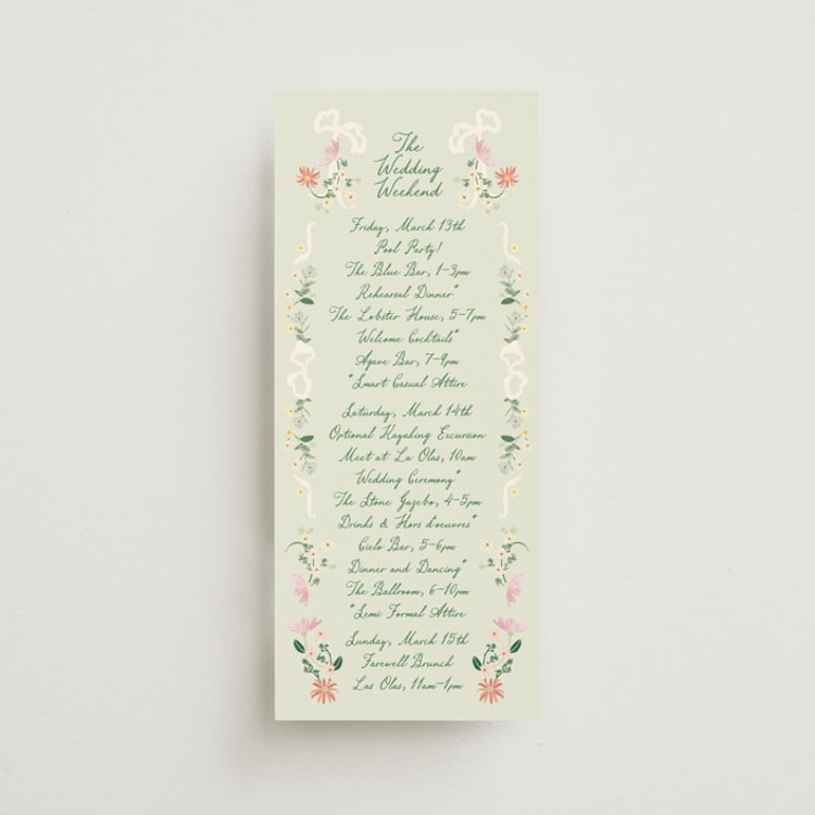 "spring draped garland" - Wedding Weekend Itinerary Cards in Spring by Phrosné Barwood - Front