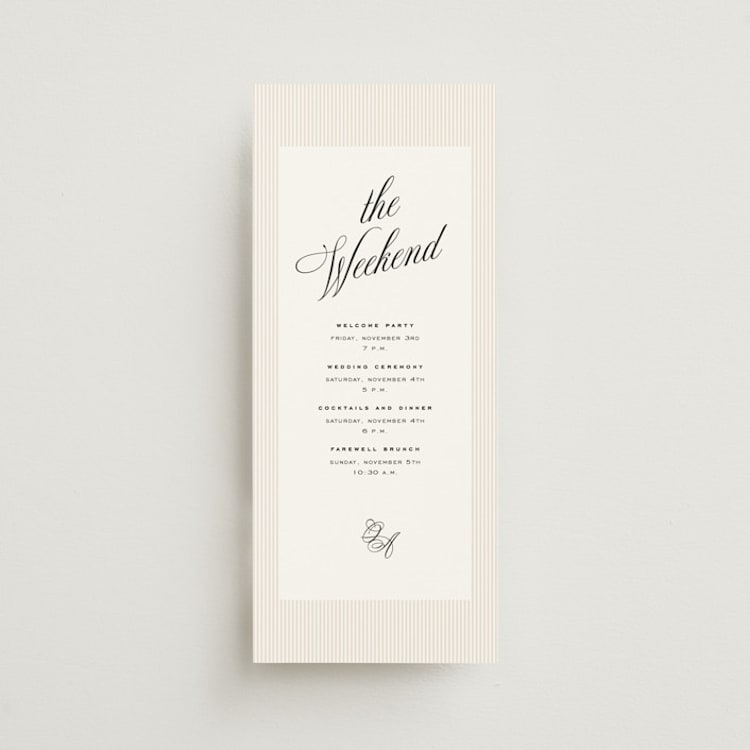 "Modern Romance" - Wedding Weekend Itinerary Cards in Almond by Eric Clegg - Front