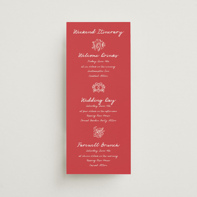 "Love in Bloom" - Wedding Weekend Itinerary Cards in Brick by Julia Liverton - Front