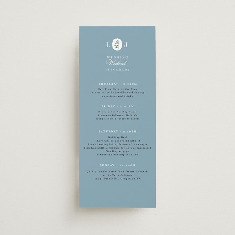 "Sweet Vintage" - Wedding Weekend Itinerary Cards in Periwinkle by Alethea and Ruth - Front