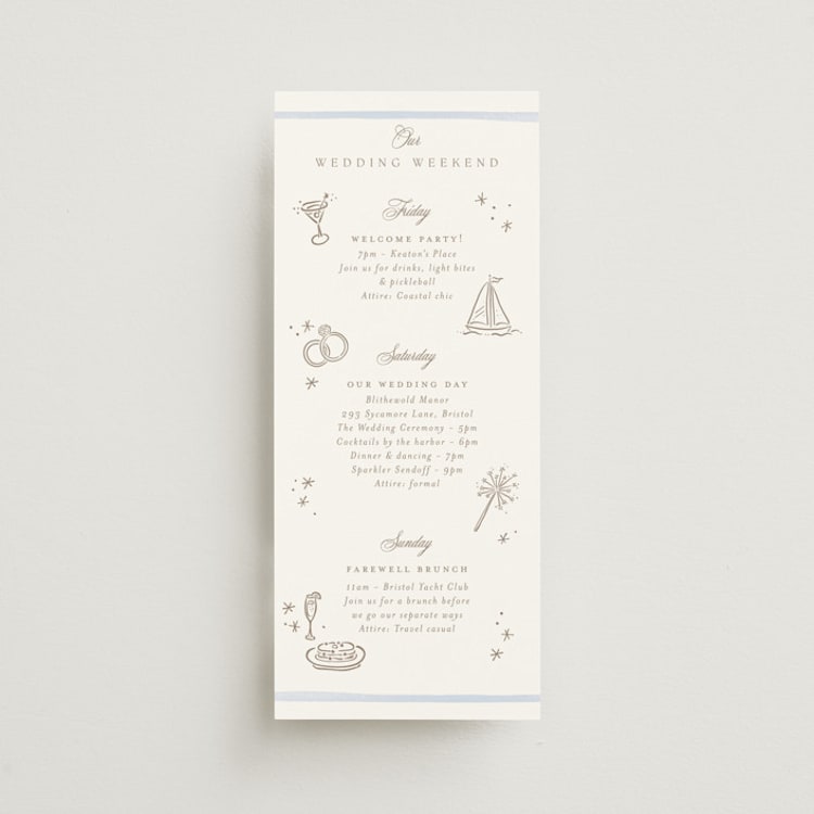 "Bristol" - Wedding Weekend Itinerary Cards in Aqua by Jennifer Wick - Front